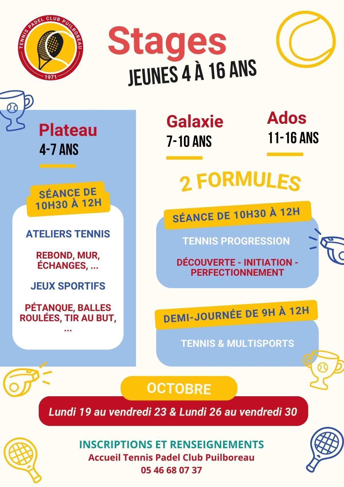 Stage Tennis et Multisports des vacances d'octobre au Tennis Padel Club de Puilboreau Stage Tennis et Multisports des vacances d'octobre au Tennis Padel Club de Puilboreau