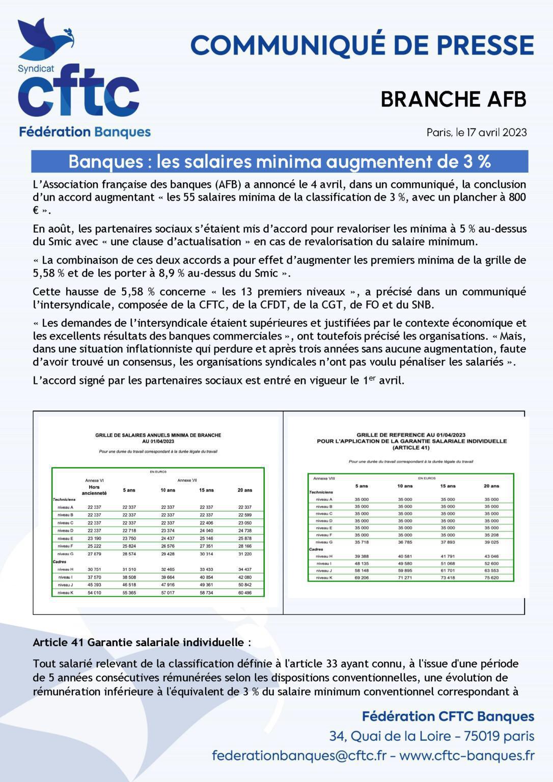 Branche AFB : les salaires minima augmentent de 3 %