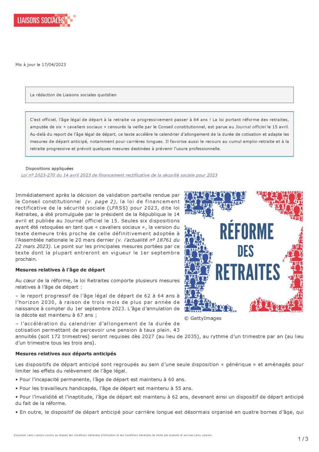 Réforme des retraites – Liaisons sociales