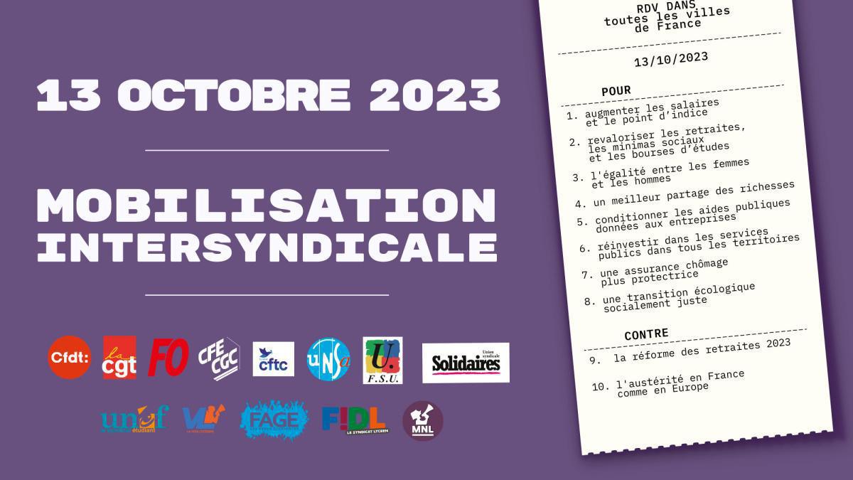 LE 13 OCTOBRE 2023 – MOBILISONS NOUS POUR NOTRE POUVOIR D’ACHAT !