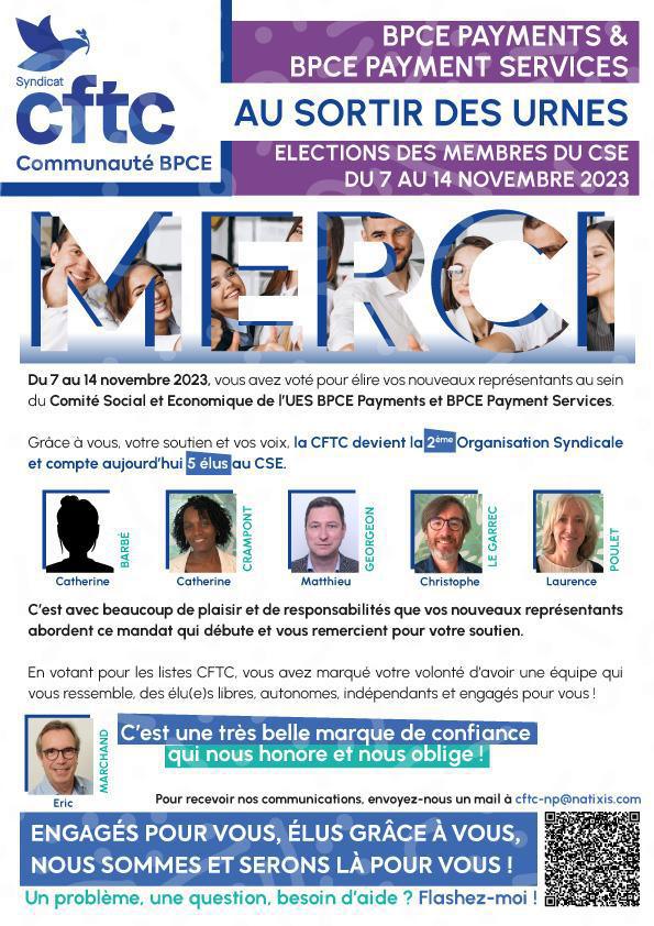 La CFTC devient la 2ème Organisation Syndicale au sein de l’UES BPCE Payments & BPCE Payment Services