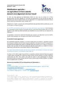 Mobilisations Agricoles – Communiqué de Presse CFTC Mobilisations Agricoles – Communiqué de Presse CFTC