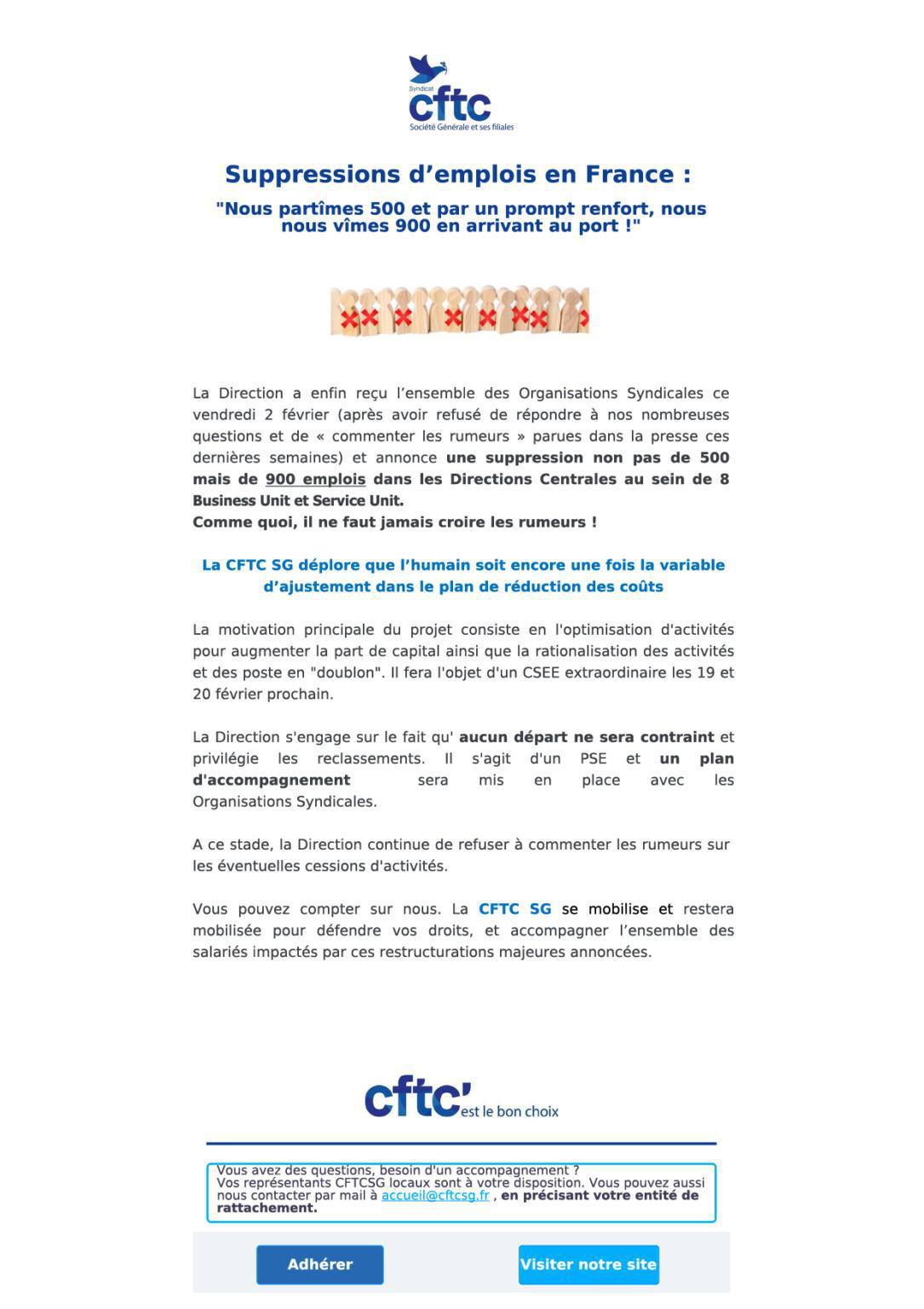 Suppression de 900 emplois à la Société Générale Suppression de 900 emplois à la Société Générale