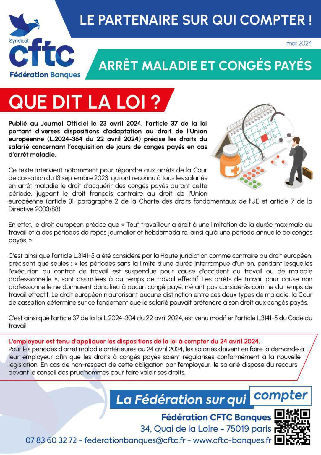 Fiche Pratique CFTC – Arrêt maladie et congés payés