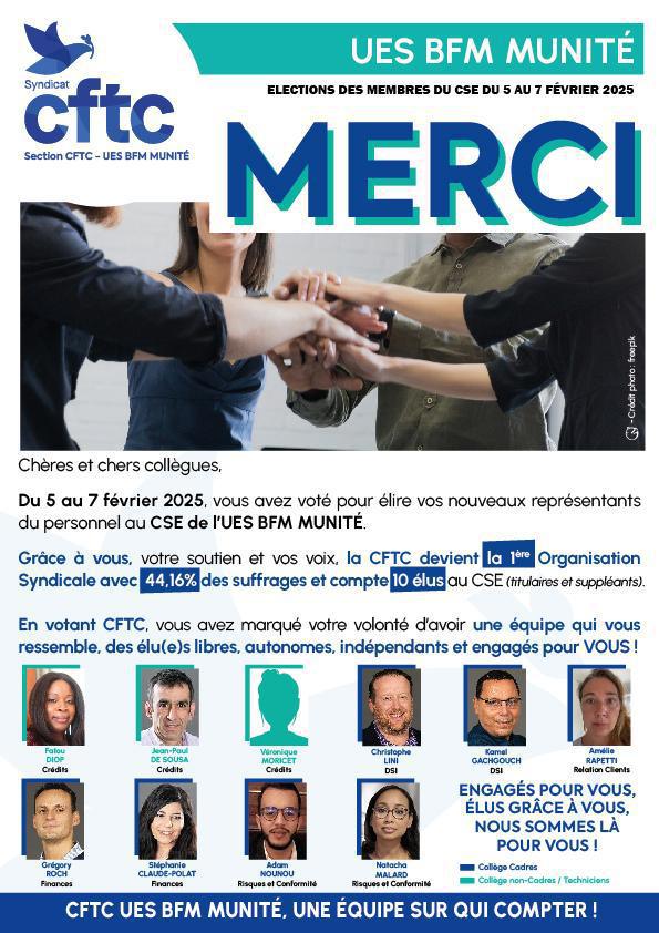 UES BFM MUNITE - La CFTC devient la 1ère Organisation Syndicale
