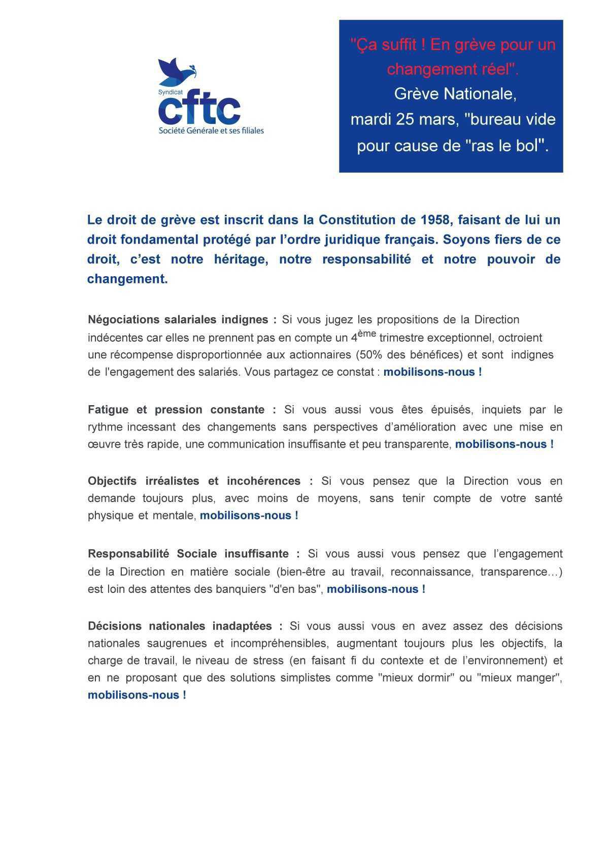 Appel à la Grève le 25 mars 2025 à la Société Générale