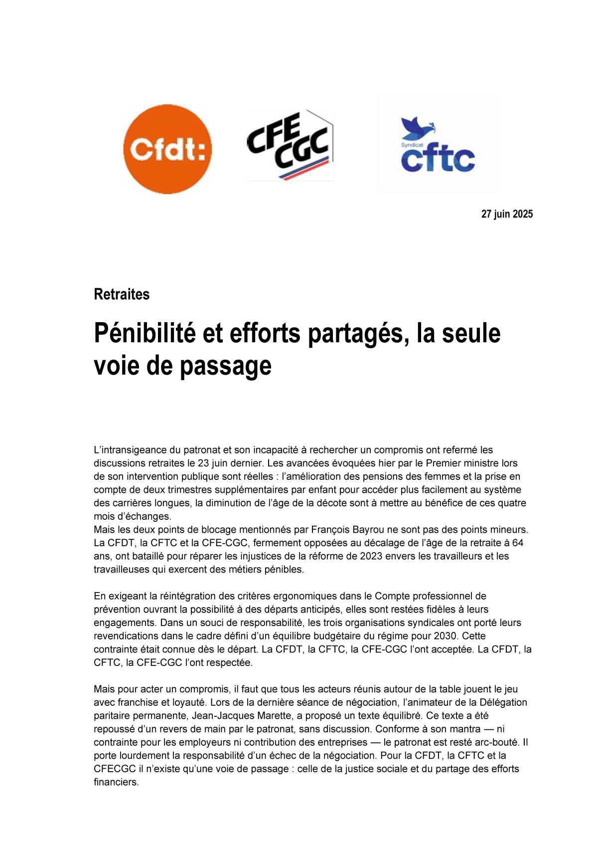 Concertation sur les retraites - La CFTC fait le bilan !