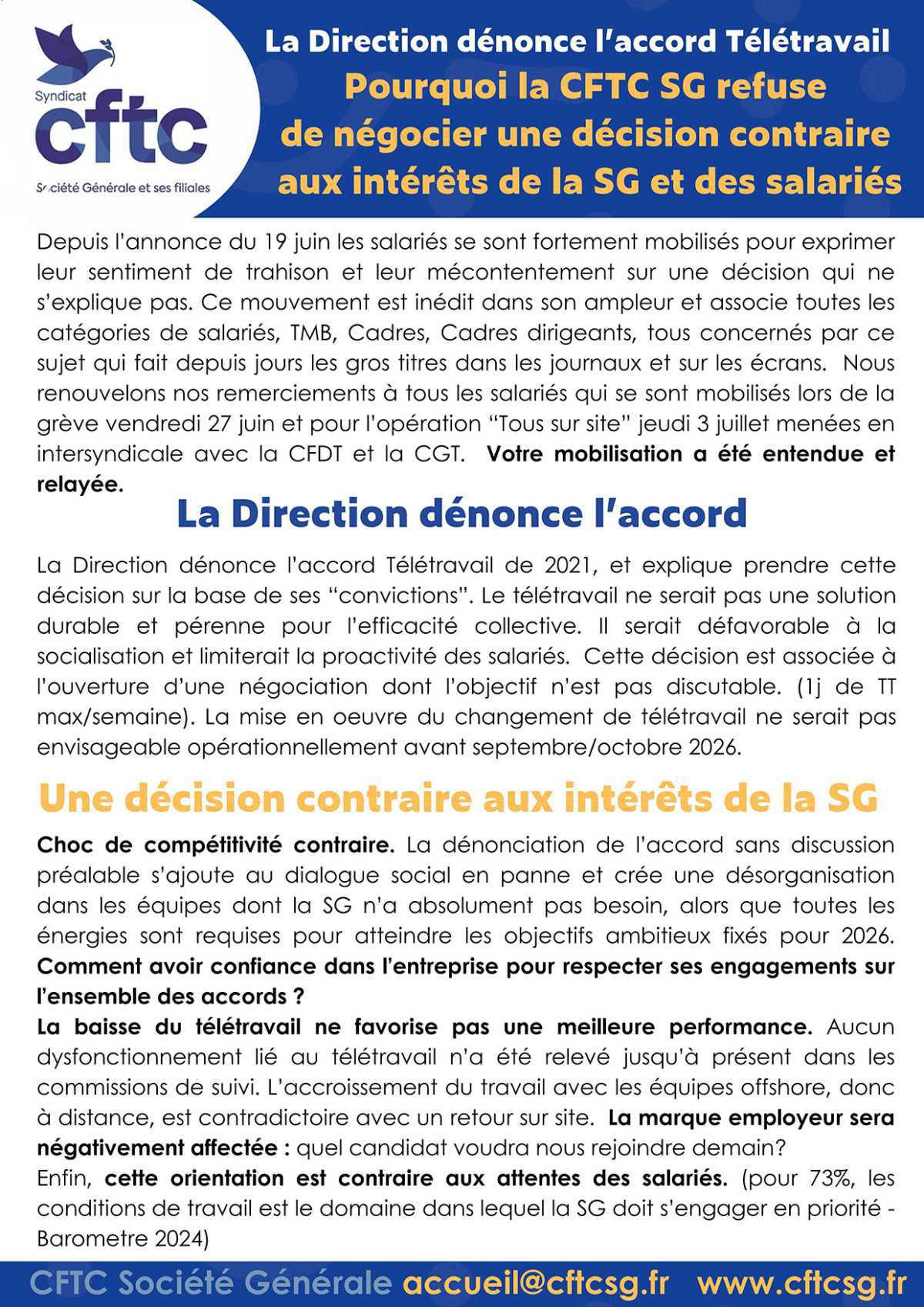 La CFTC SG s’oppose à une négociation fermée sur le télétravail