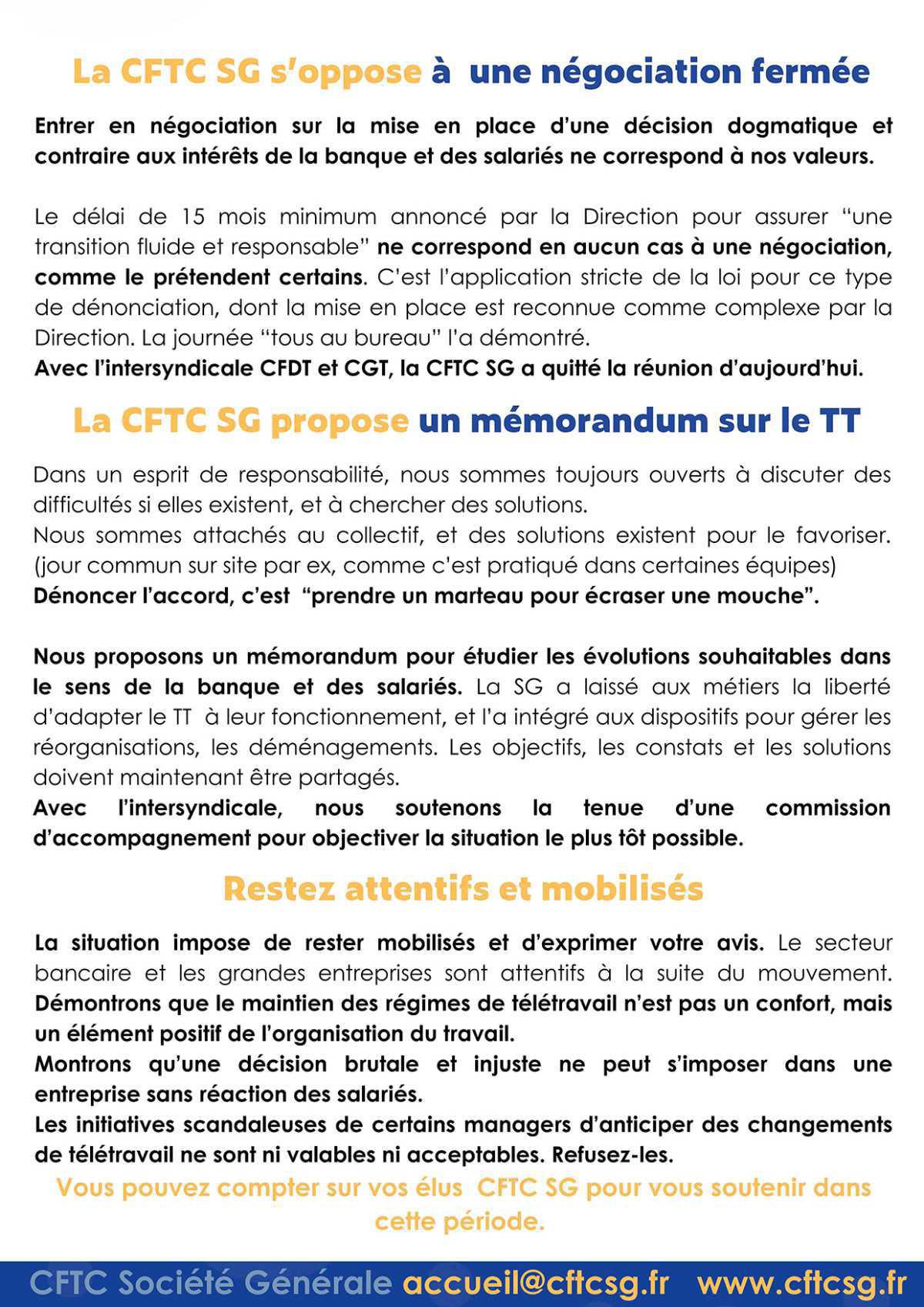 La CFTC SG s’oppose à une négociation fermée sur le télétravail
