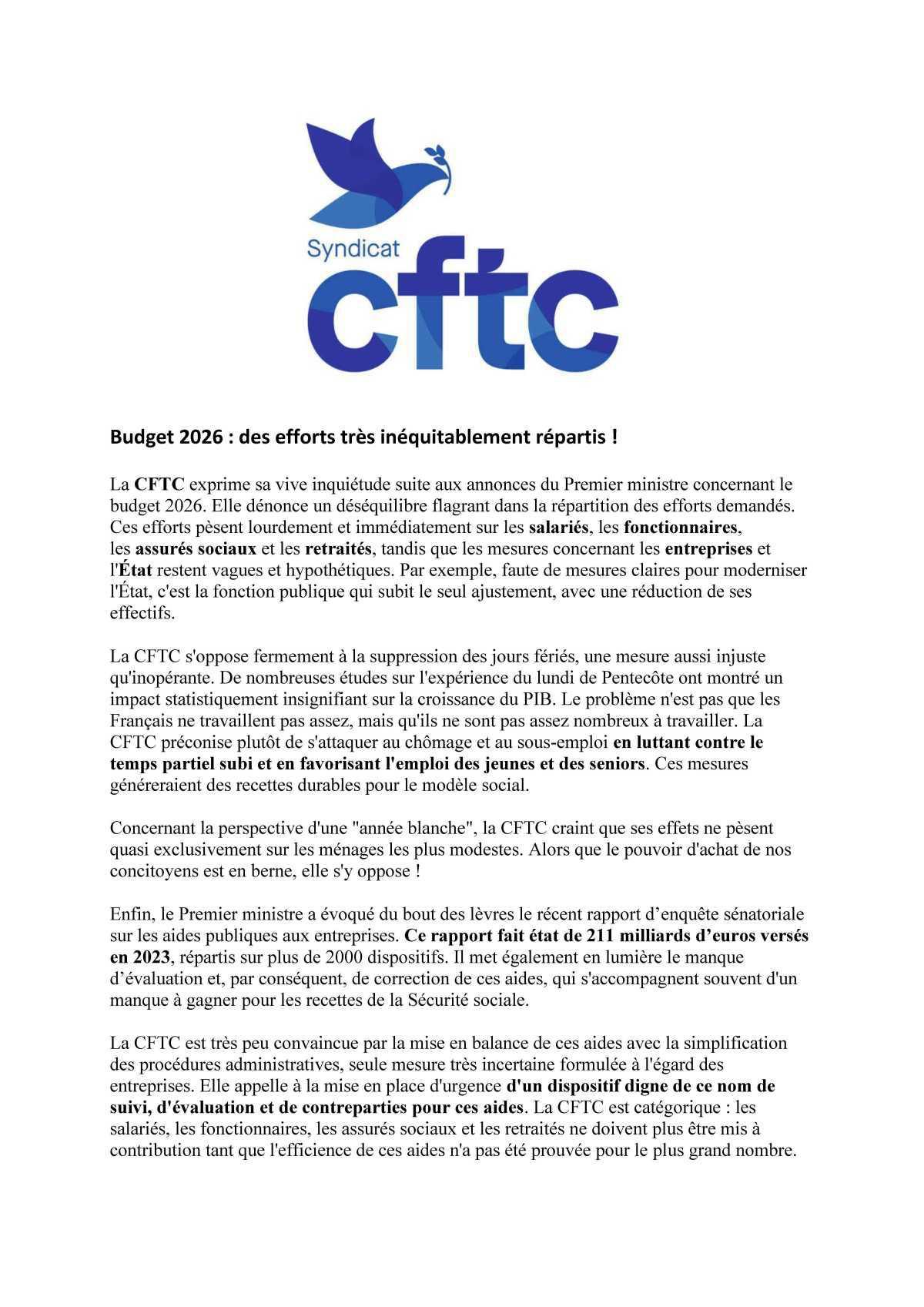 Budget 2026 : des efforts très inéquitablement répartis !