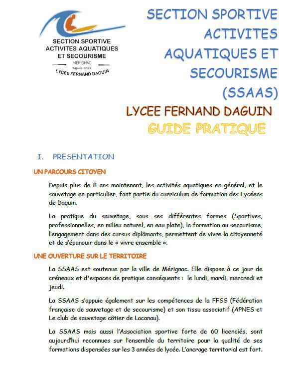 Rentrée 2025 - Dossier d'inscription pour notre section sportive Activités Aquatiques et Secourisme Rentrée 2025 - Dossier d'inscription pour notre section sportive Activités Aquatiques et Secourisme