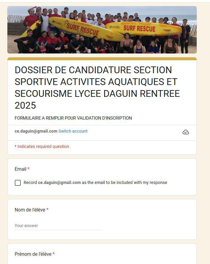 Rentrée 2025 - Dossier d'inscription pour notre section sportive Activités Aquatiques et Secourisme Rentrée 2025 - Dossier d'inscription pour notre section sportive Activités Aquatiques et Secourisme