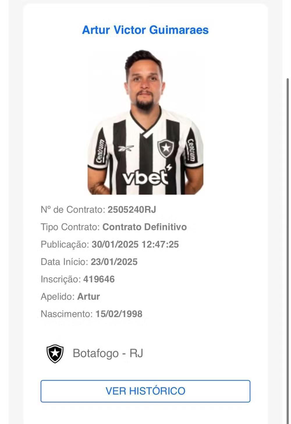 Artur tem nome publicado no BID e pode estrear pelo Botafogo na Supercopa Rei 2025