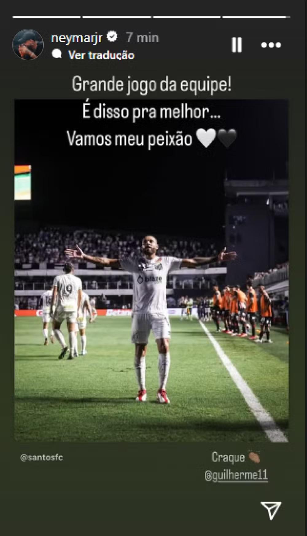 Neymar elogia Guilherme e celebra vitória do Santos: "Só tende a melhorar"