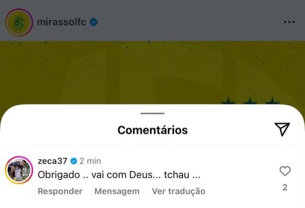 Zeca reage à saída de Barroca do Mirassol: "Vai com Deus, tchau"