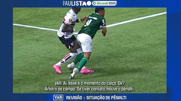 FPF libera áudio do VAR sobre pênalti para o Palmeiras contra o São Paulo: "Contato na perna esquerda"