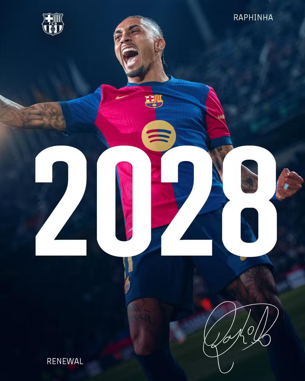 Raphinha amplia vínculo com o Barcelona até 2028