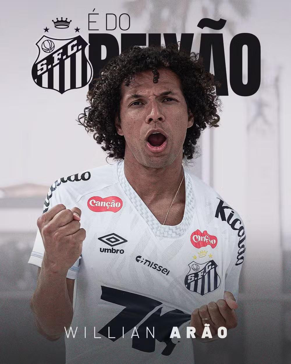 Willian Arão é o novo reforço do Santos para o meio-campo