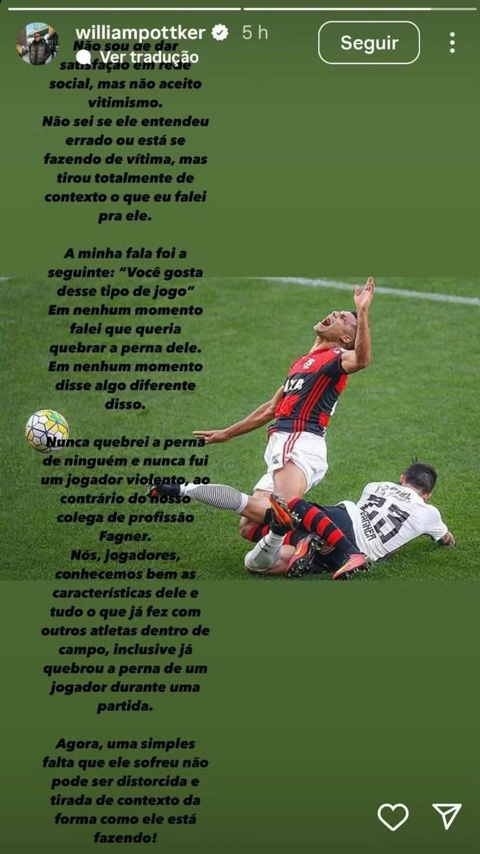 Pottker rebate acusações de Fagner e relembra episódio grave do rival: “Ele já lesionou colega de profissão”