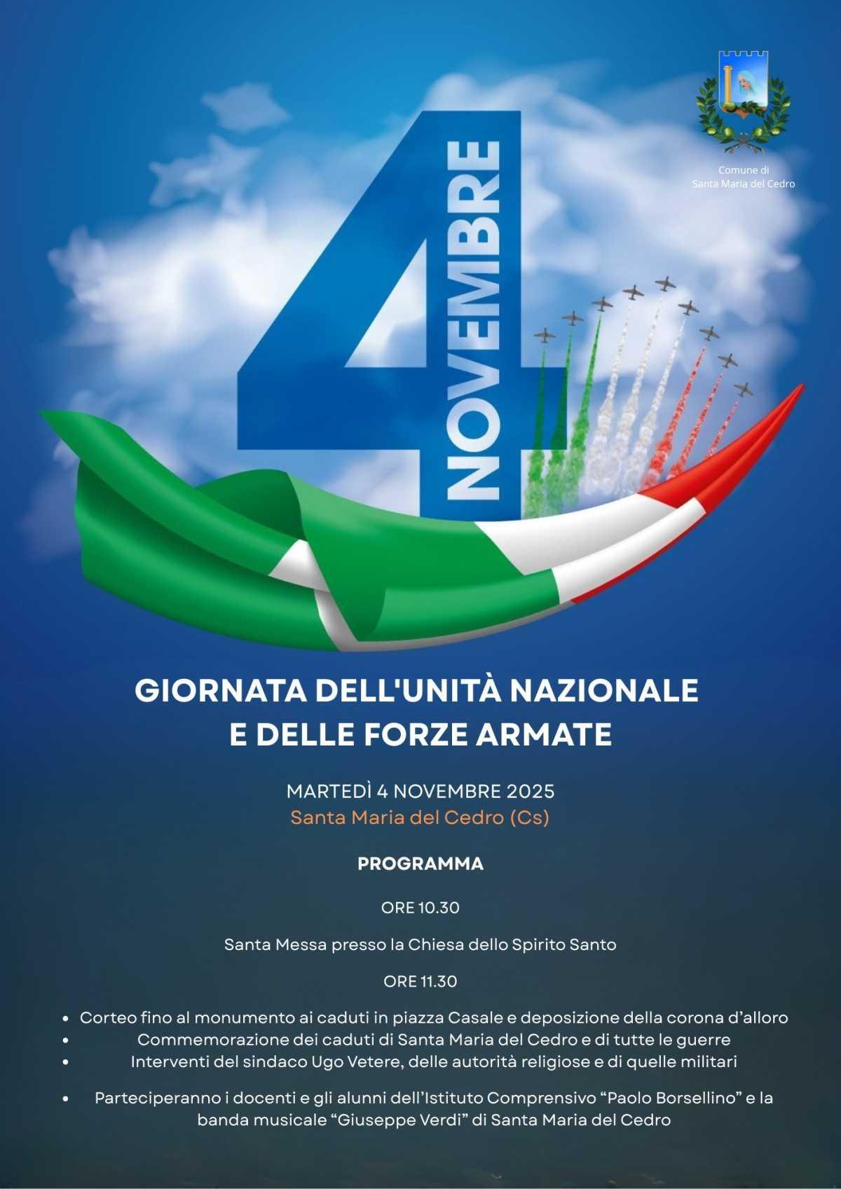 Giornata dell’Unità Nazionale e delle Forze Armate (inizio ore 10.30)
