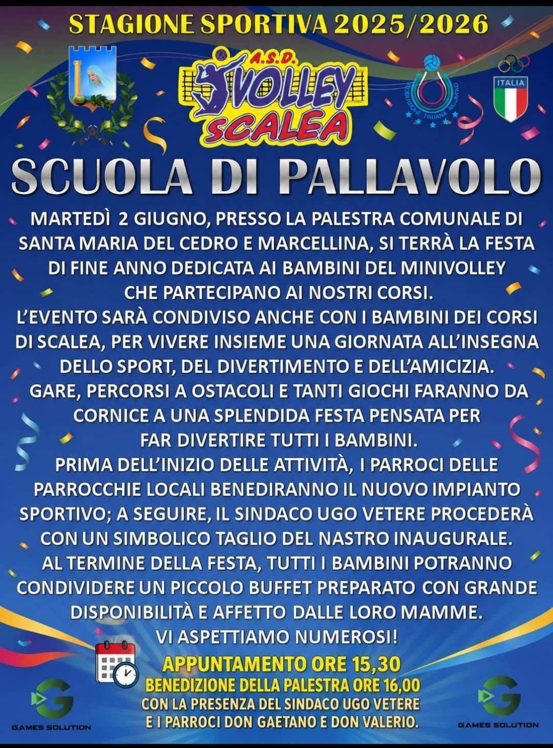 Grande festa di fine anno dell’A.S.D. Volley Scalea (Inizio ore 15.30)