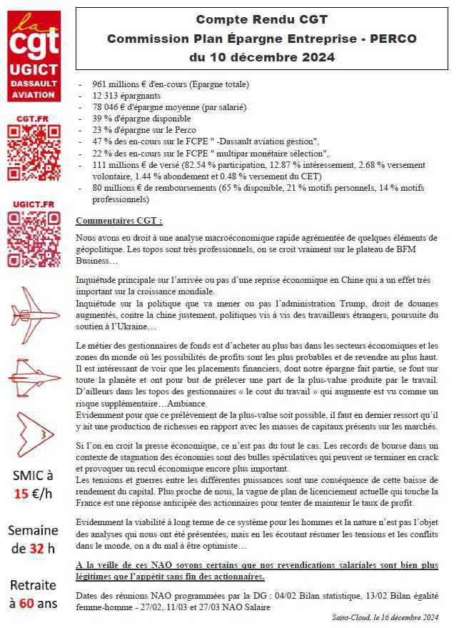 Compte Rendu CGT Commission PEE - PERCO du 10 décembre 2024