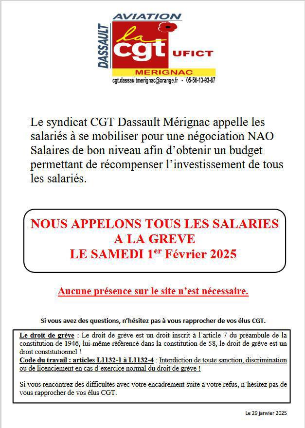 Appel a la grève le samedi 01/02/25