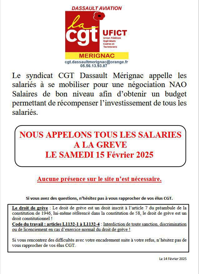 Appel a la grève du Samedi 15/02/25