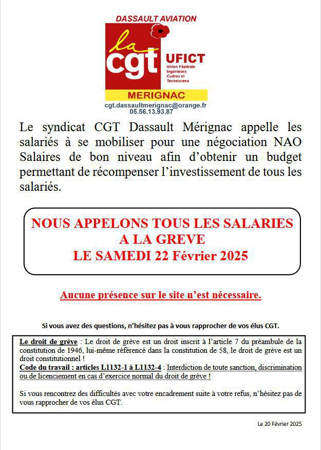 Appel a la grève du Samedi 22/02/25