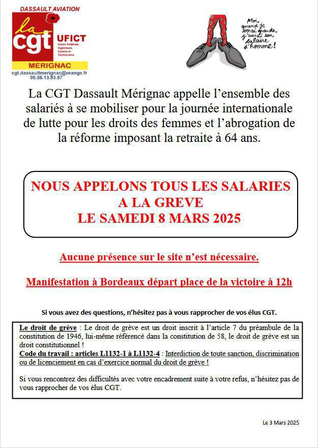Appel a la grève du Samedi 08/03/25