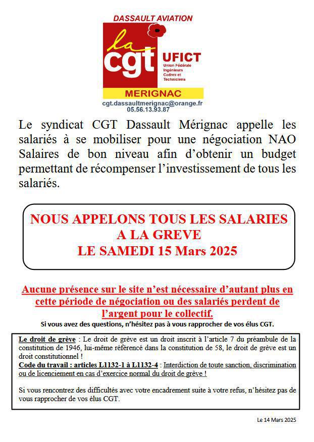 Appel a la grève samedi 15/03/25