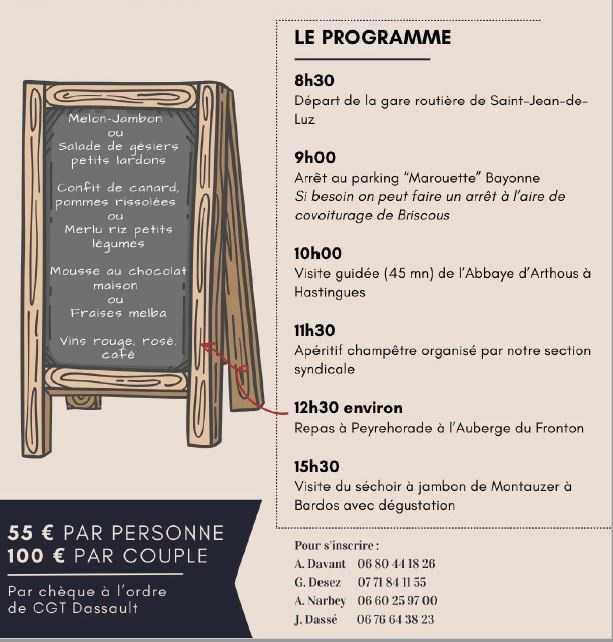 Sortie annuelle de la section retraités CGT Dassault Biarritz le 22 mai 2025 Sortie annuelle de la section retraités CGT Dassault Biarritz le 22 mai 2025