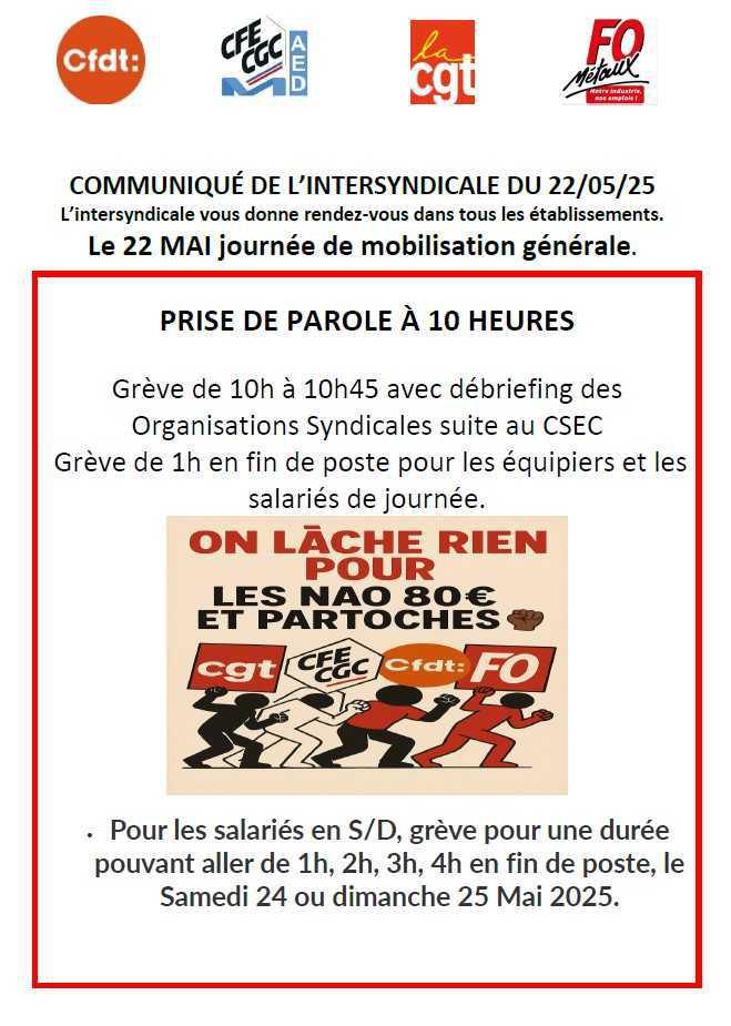 APPEL DE L’INTERSYNDICALE DU 22 MAI 2025