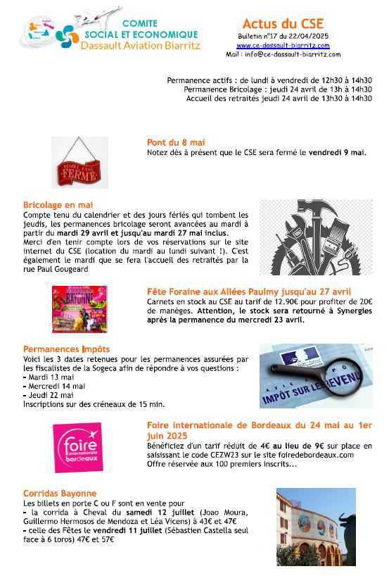 Bulletin n° 17 du 22 avril 2025