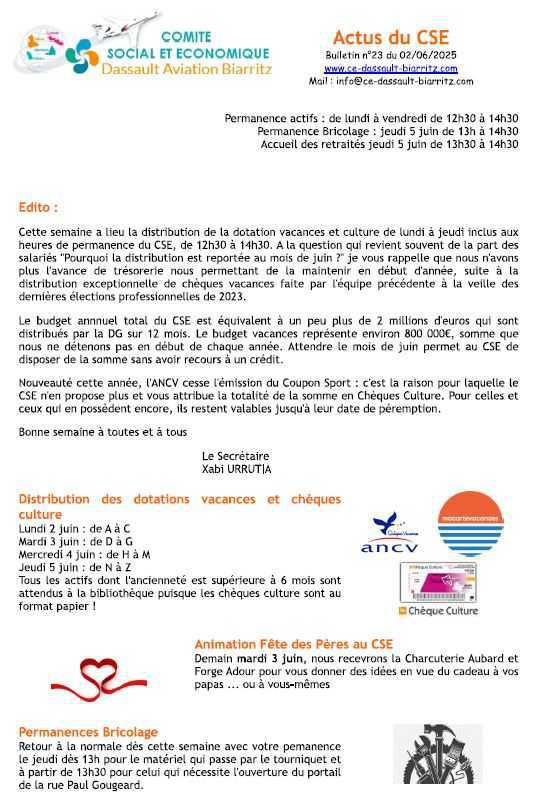 Bulletin n° 23 du 2 juin 2025