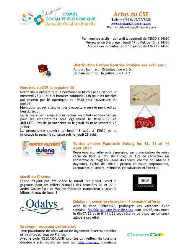 Bulletin n°29 du 15 juillet 2025