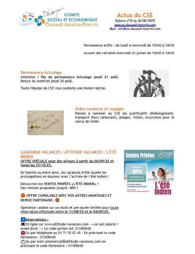 Bulletin n°31 du 18 aout 2025