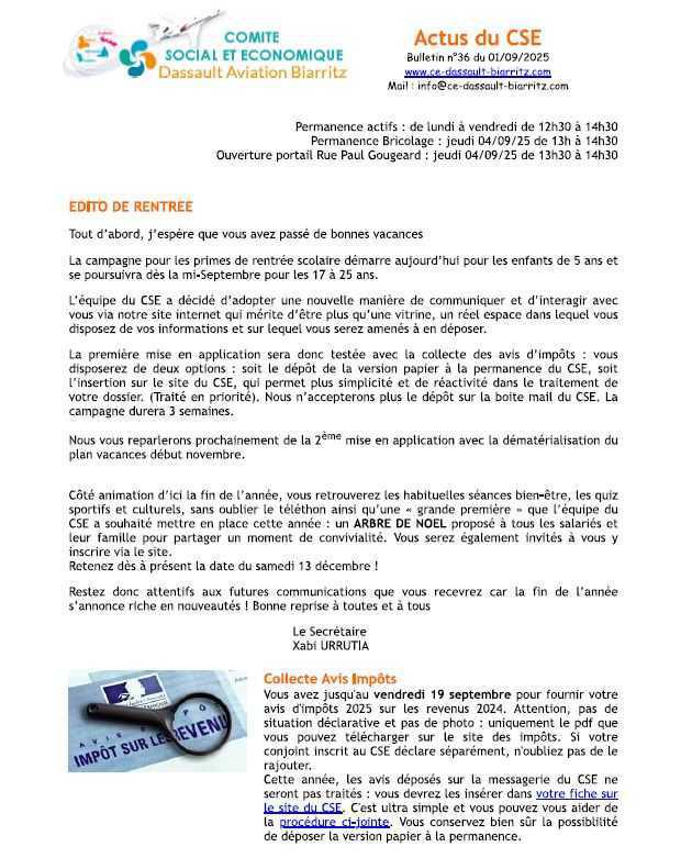 Bulletin n°36 du 1 septembre 2025