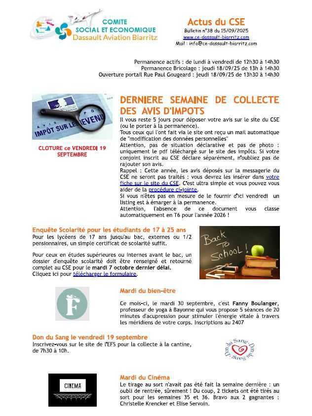 Bulletin n°38 du 15 septembre 2025