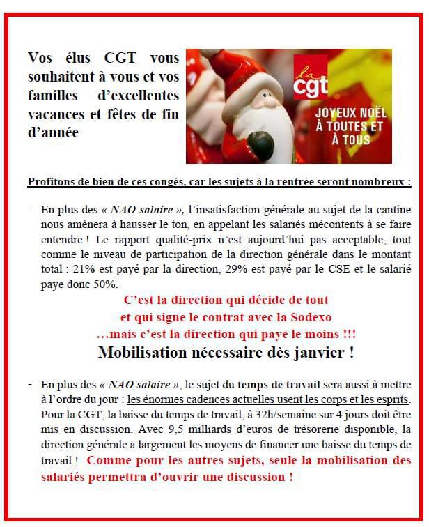 Vos élus CGT vous souhaitent à vous et vos familles d excellentes vacances et fêtes de fin d année 