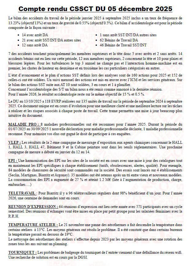 Compte rendu CSSCT de décembre 2025