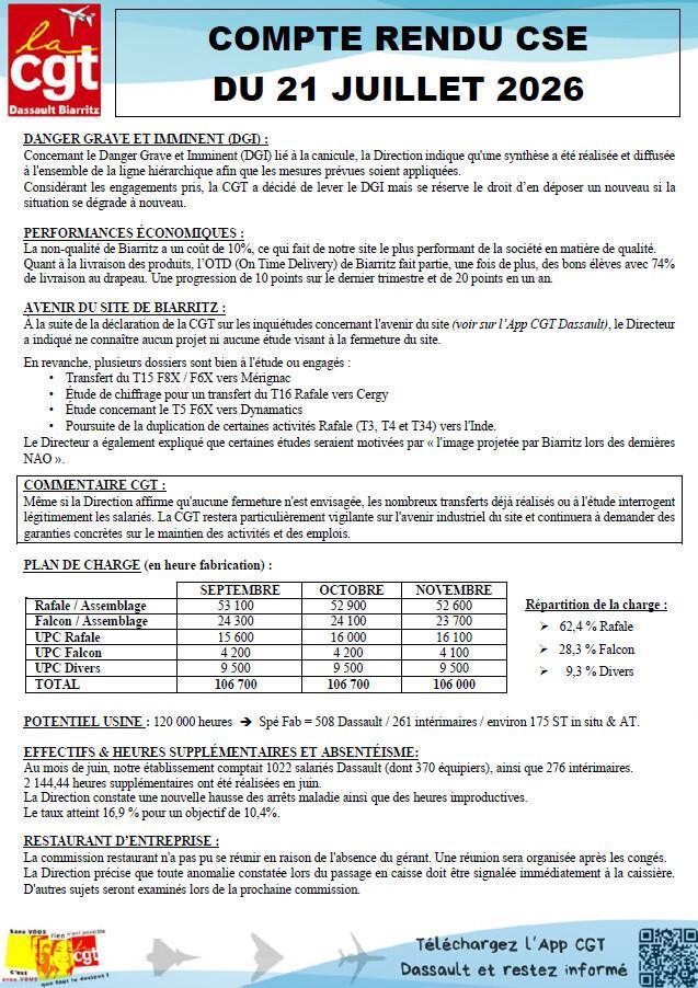 Compte rendu CSE du 21 juillet 2026