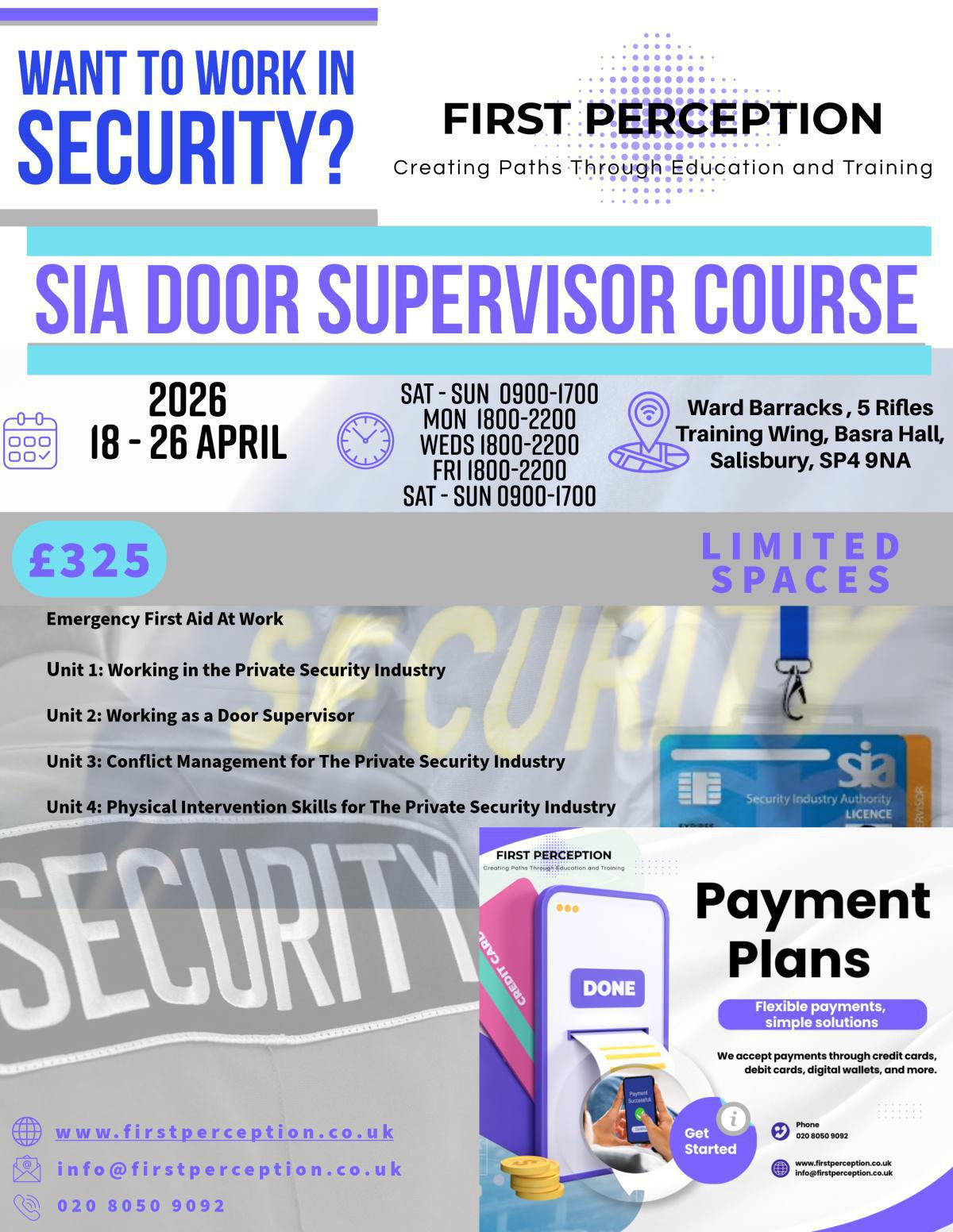 SIA Door Supervisor & EFAW Apr 18th - 26th 2026
