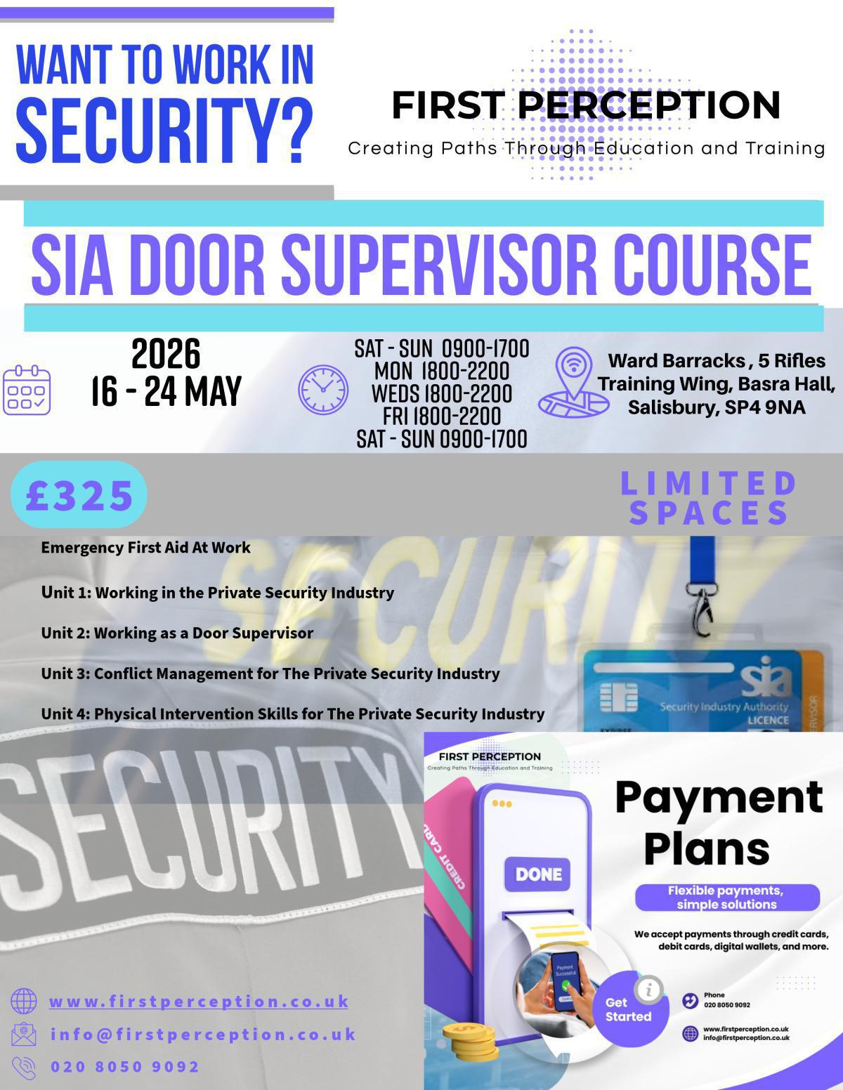 SIA Door Supervisor & EFAW May 16th - 24th 2026