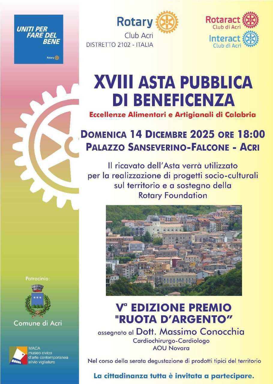 XVIII Asta Pubblica di Beneficenza "Eccellenze Alimentari e Artigianali di Calabria" (inizio ore 18:00)