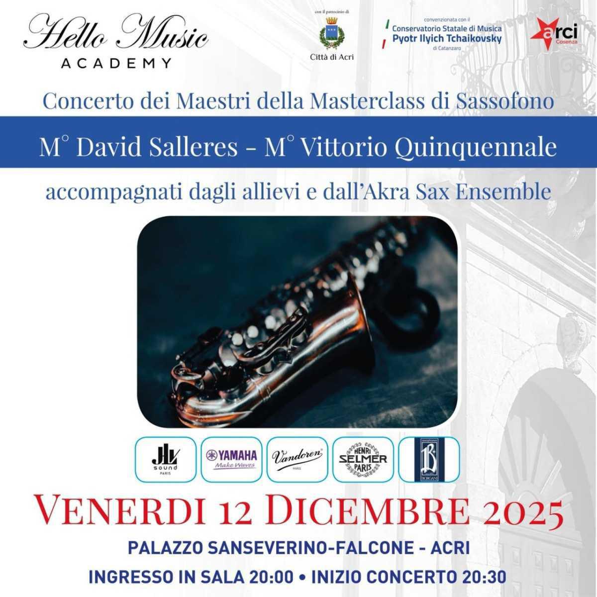 Concerto dei Maestri della Masterclass di Sassofono (inizio ore 20:00)