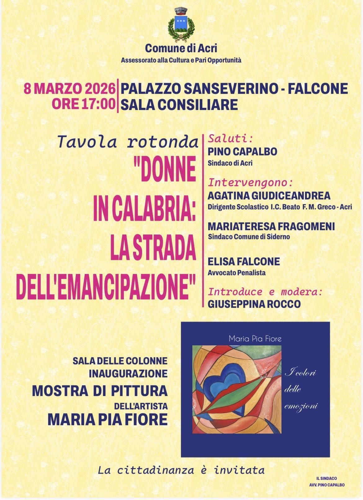 Tavola Rotonda "Donne in Calabria: La Strada dell'Emancipazione" (inizio ore 17.00)