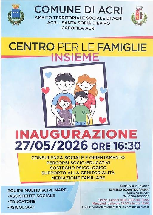 Inaugurazione CENTRO per le Famiglie (inizio ore 16.30)