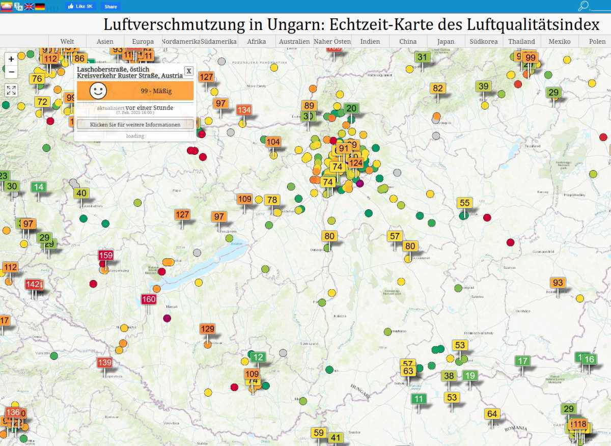 Luftverschmutzung in Ungarn: Echtzeit-Karte des Luftqualitätsindex Luftverschmutzung in Ungarn: Echtzeit-Karte des Luftqualitätsindex