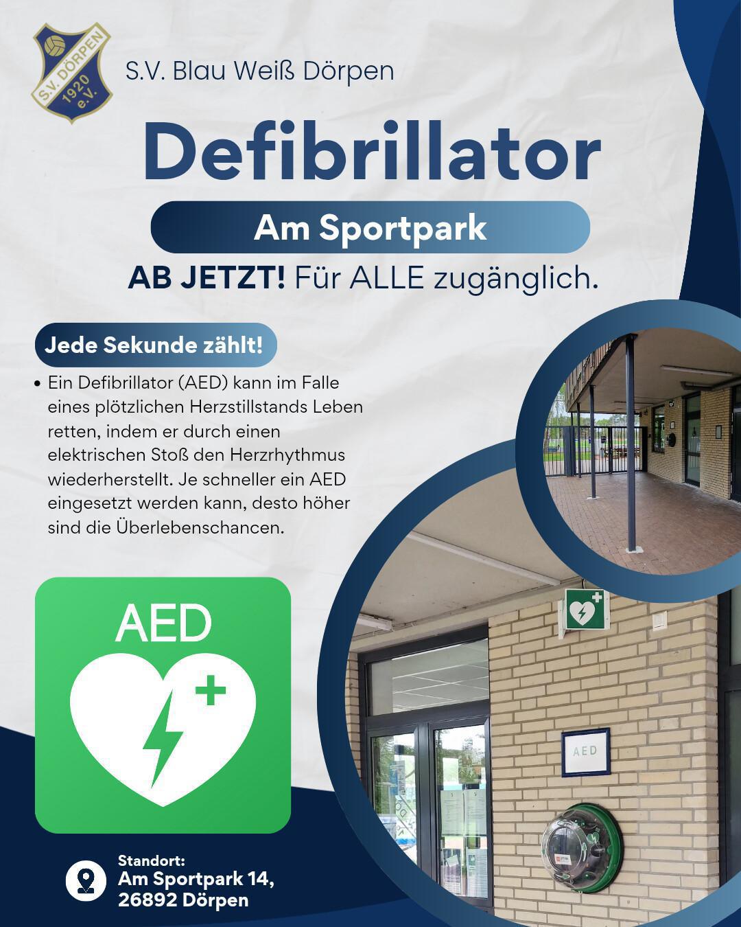 Öffentlicher Defibrillator am Sportpark Öffentlicher Defibrillator am Sportpark